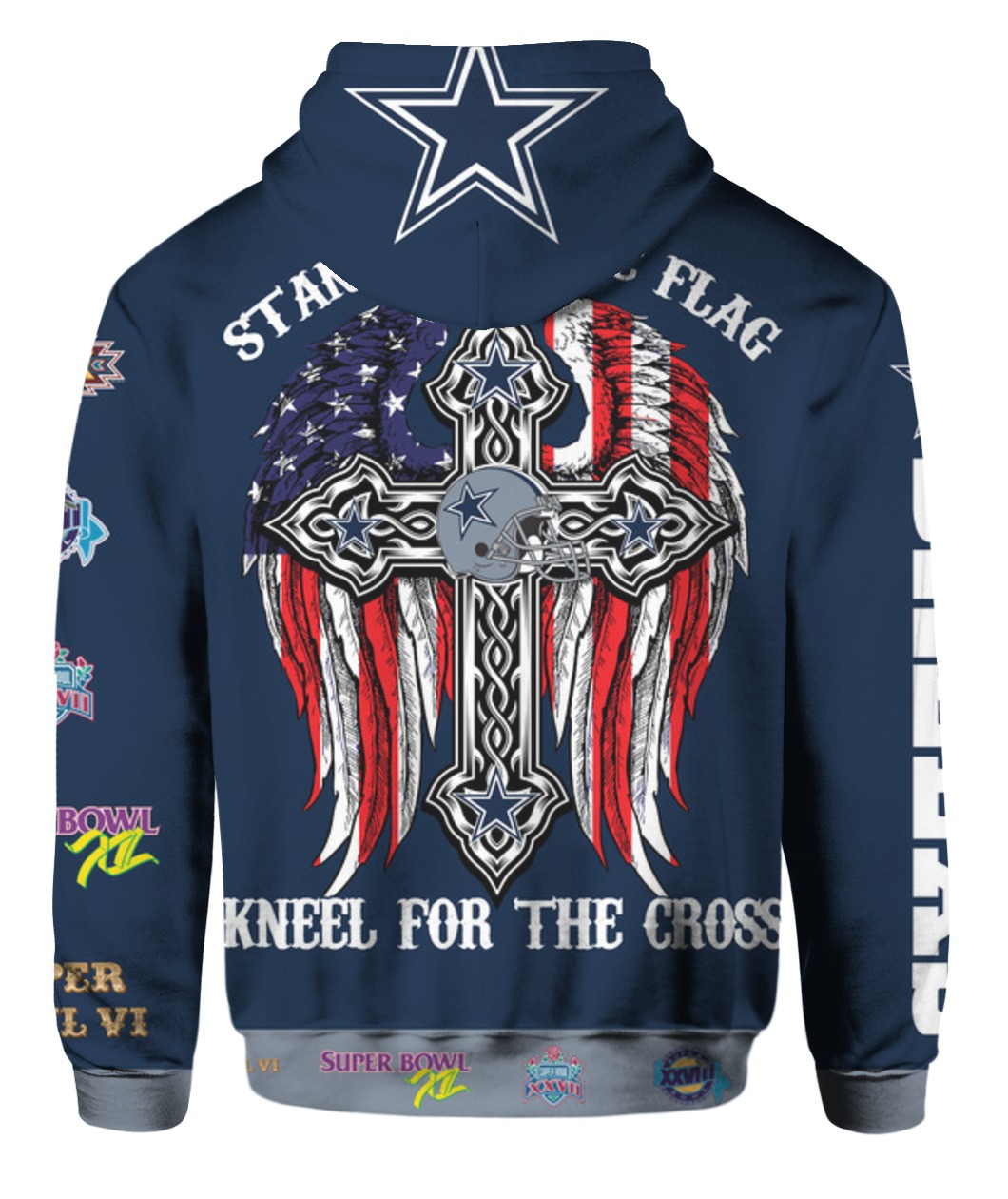 Stand for the flag kneel for the cross dallas cowboys all over print hoodie - back