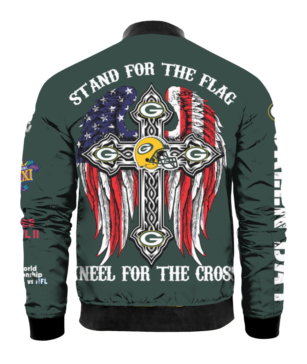 Stand for the flag kneel for the cross green bay packers all over print bomber - back