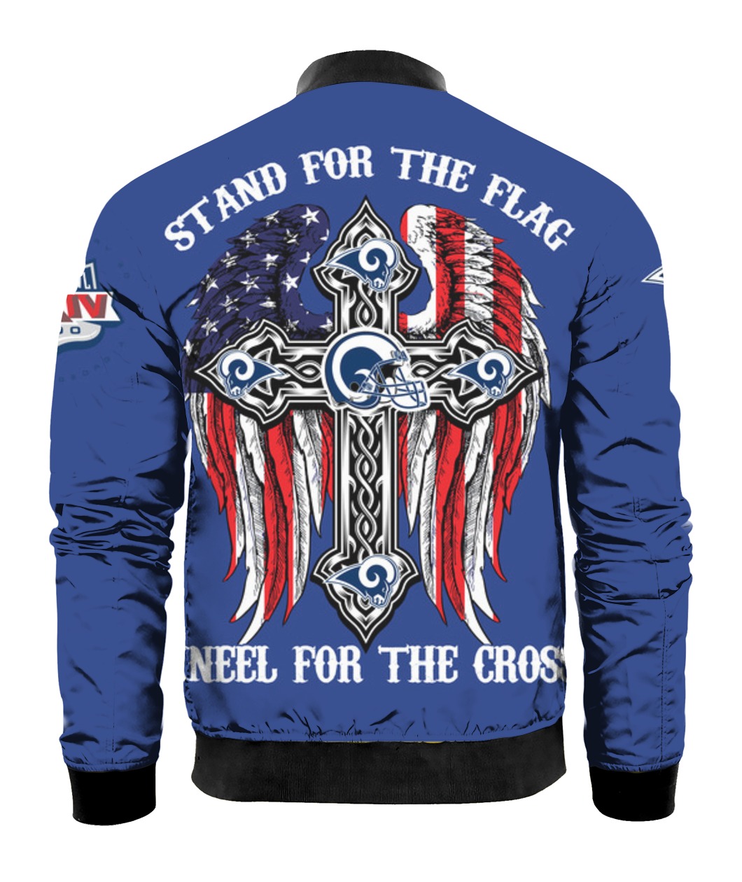 Stand for the flag kneel for the cross los angeles rams all over print bomber - back