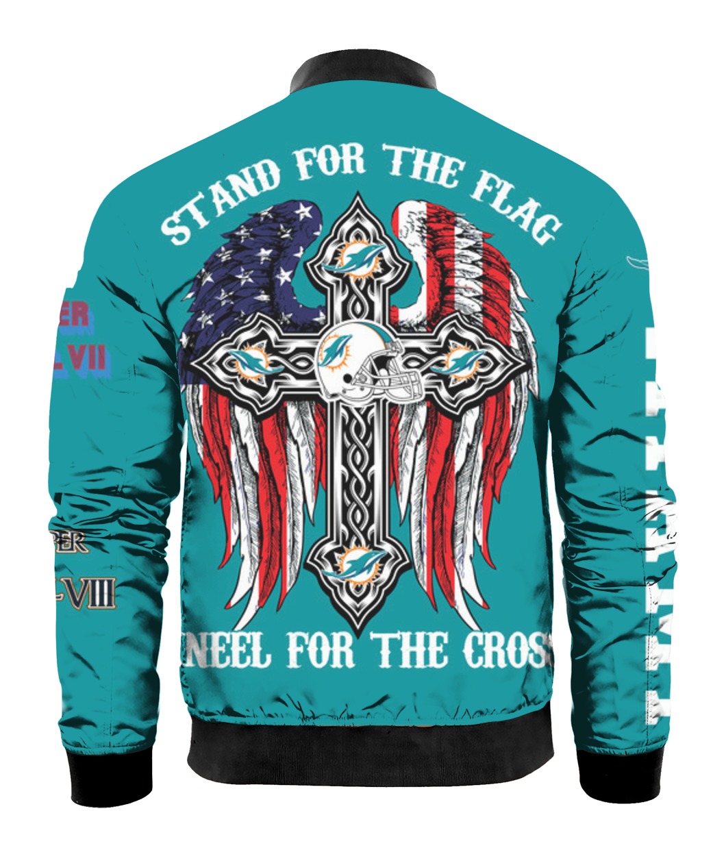 Stand for the flag kneel for the cross miami dolphins all over print bomber - back