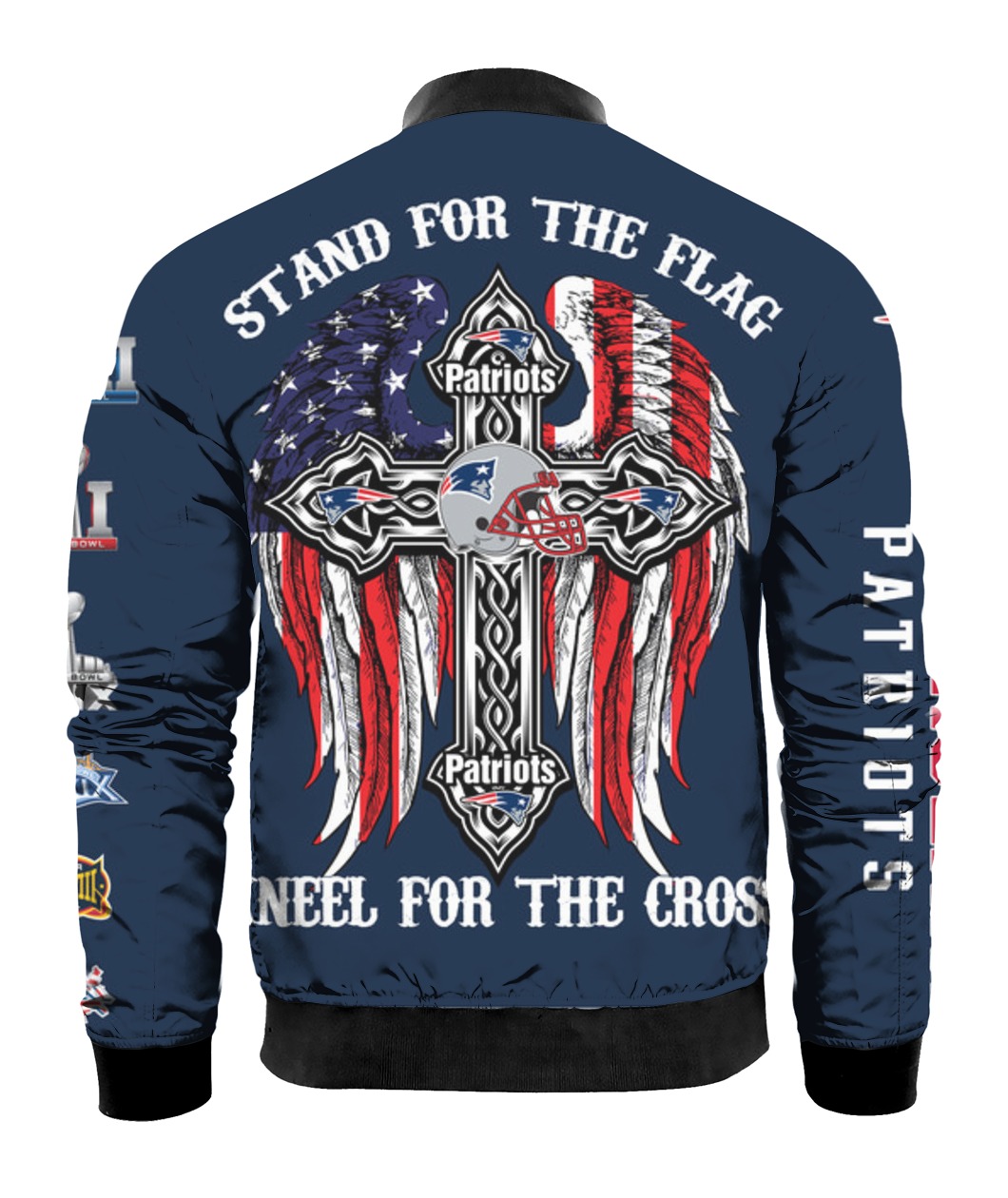 Stand for the flag kneel for the cross new england patriots all over print bomber - back
