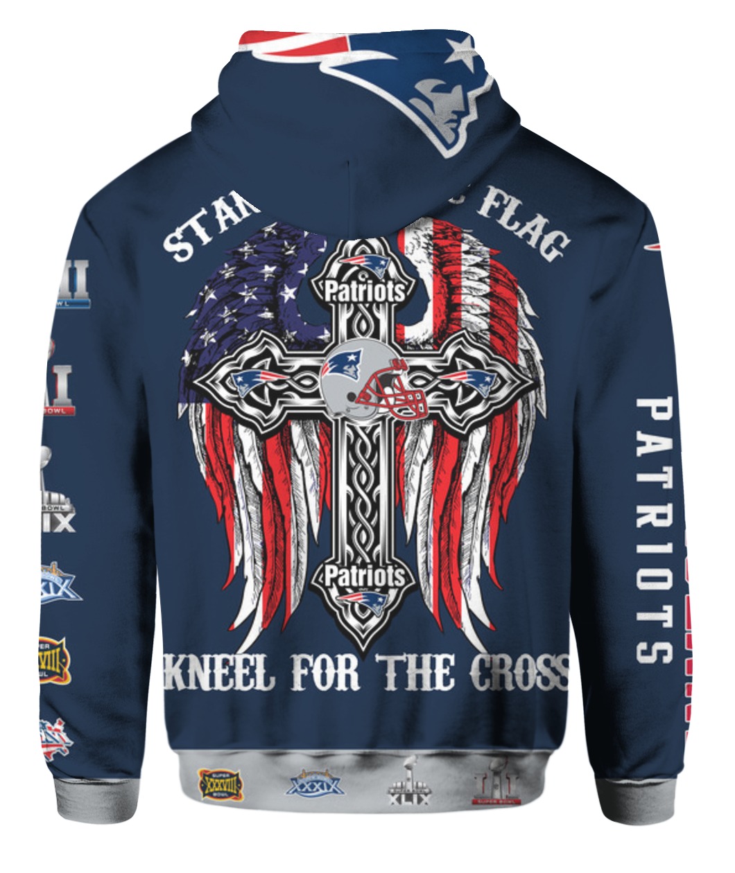 Stand for the flag kneel for the cross new england patriots all over print hoodie - back