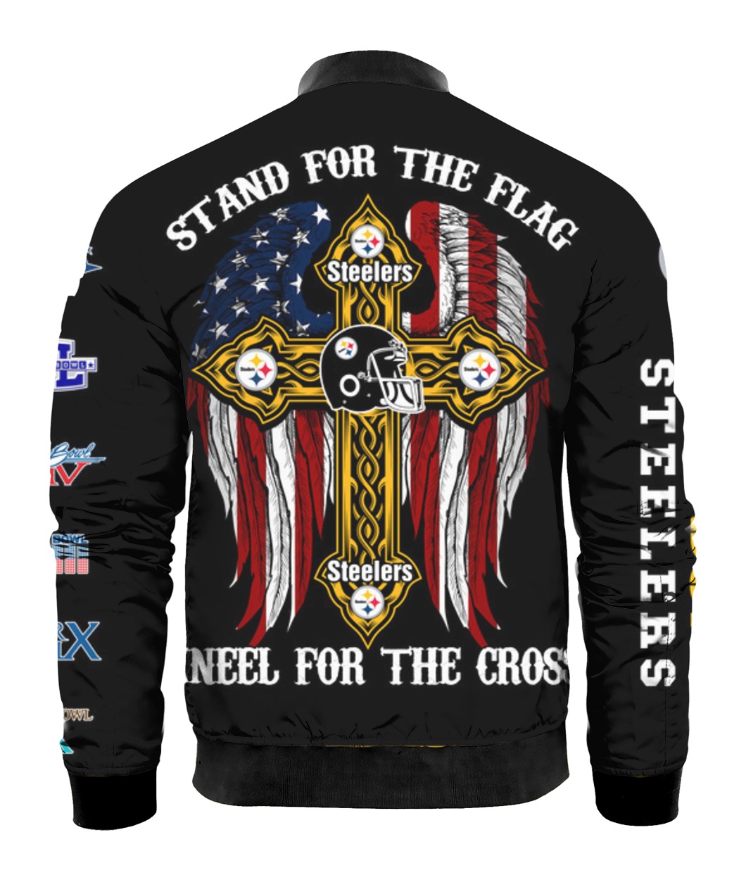 Stand for the flag kneel for the cross pittsburgh steelers all over print bomber - back