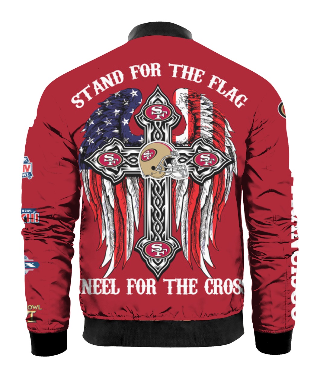 Stand for the flag kneel for the cross san francisco 49ers all over print bomber - back