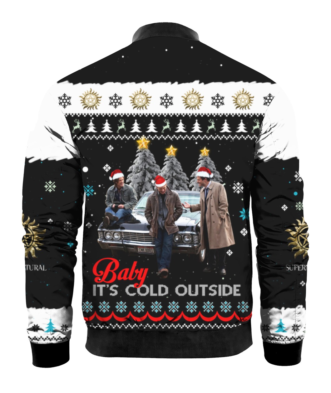 Supernatural baby it's cold outside ugly christmas bomber - back