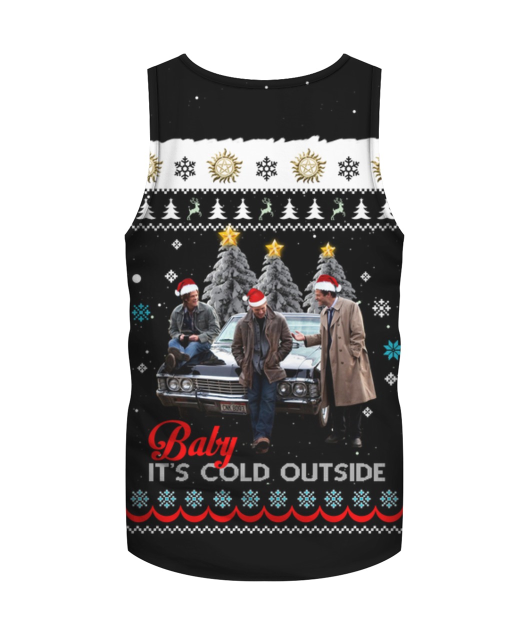 Supernatural baby it's cold outside ugly christmas tank top - back