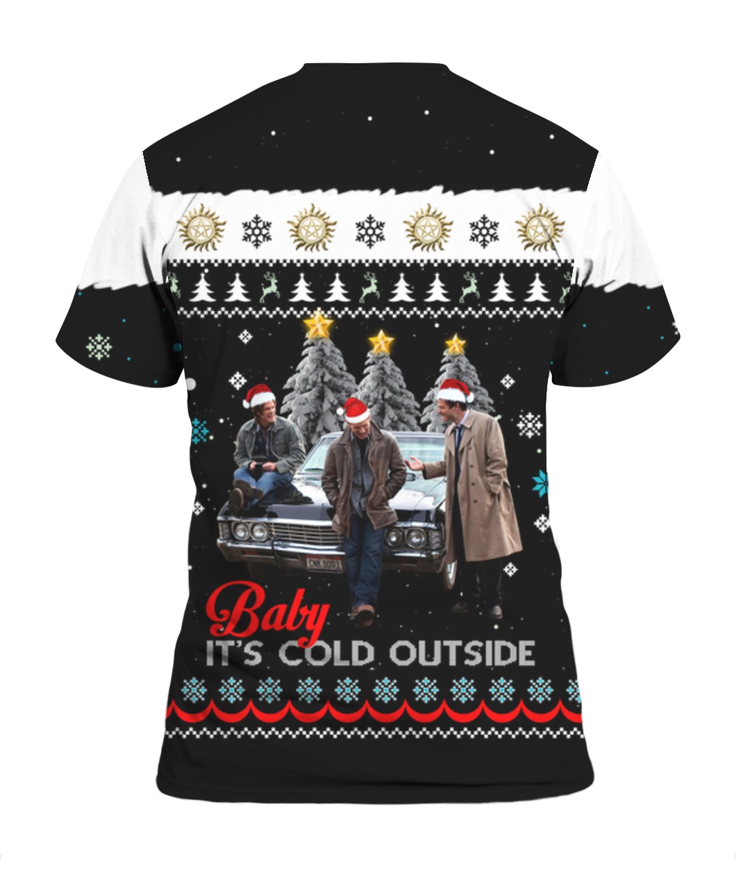 Supernatural baby it's cold outside ugly christmas tshirt - back