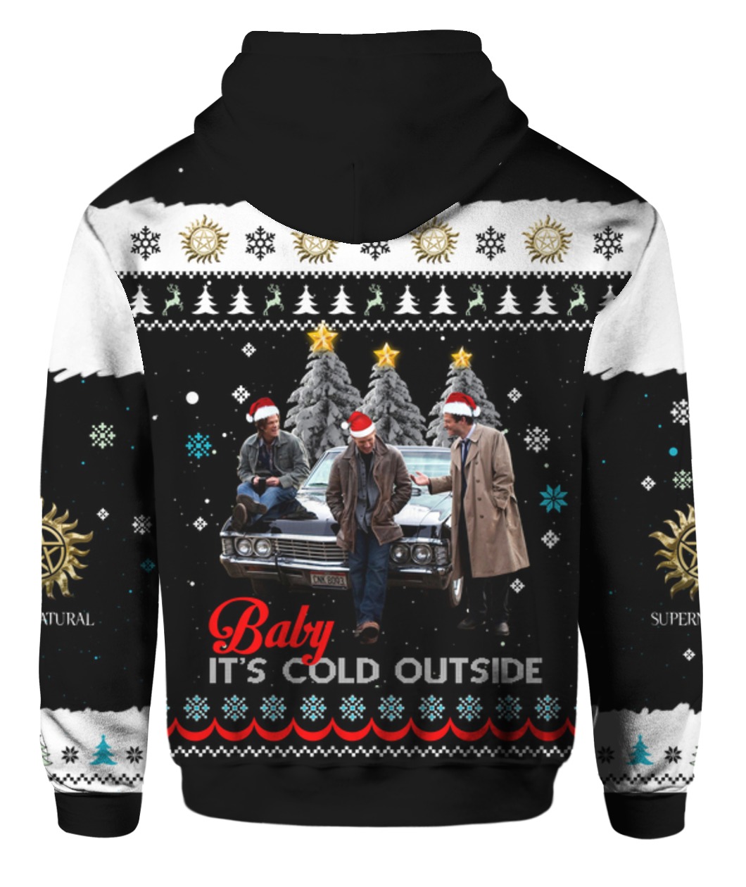 Supernatural baby it's cold outside ugly christmas zip hoodie - back