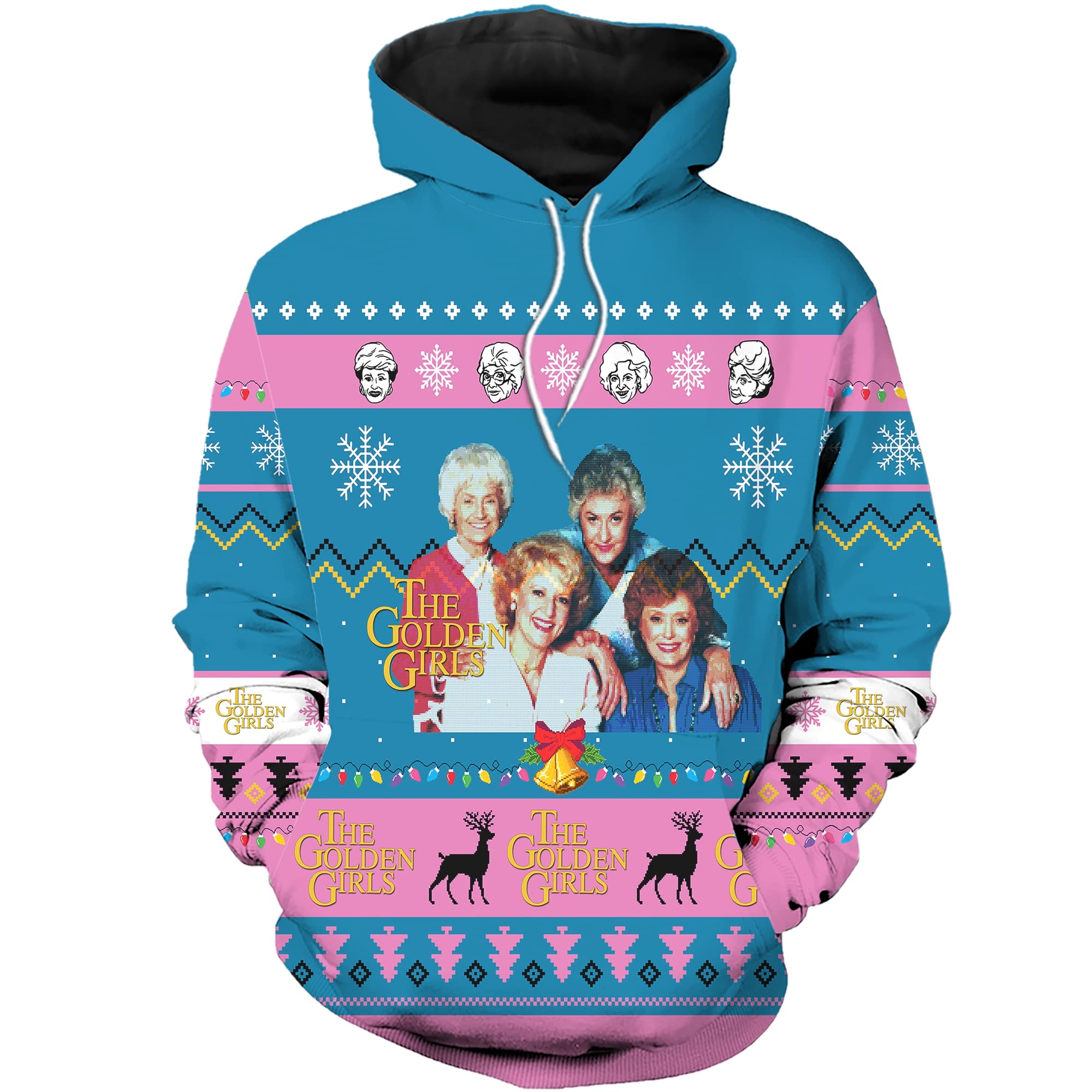 The golden girls tv show ugly christmas all over hoodie 1