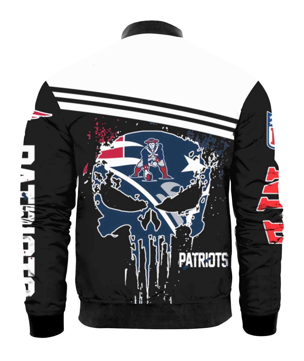 The punisher new england patriots full printing bomber - back