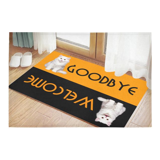 Welcome goodbye cute cat doormat 2