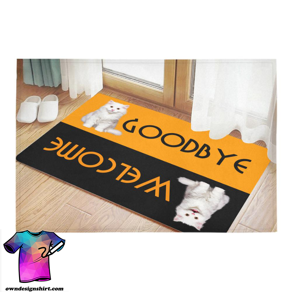 Welcome goodbye cute cat doormat