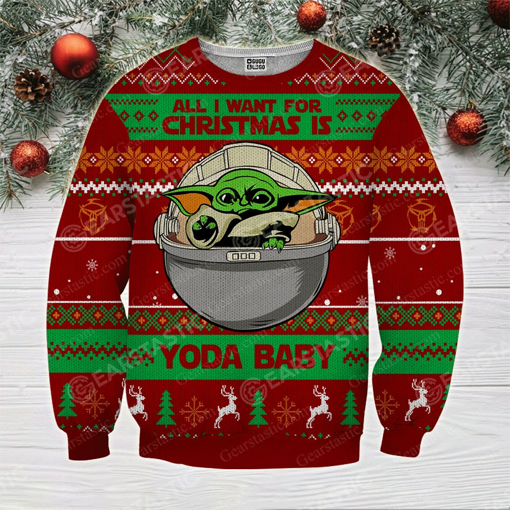 All i want for christmas is you baby yoda full printing ugly christmas sweater 4
