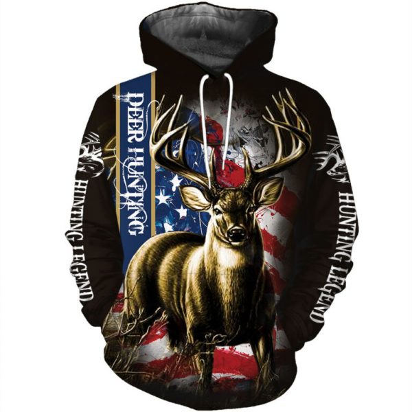 American flag hunting deer hunter all over print hoodie