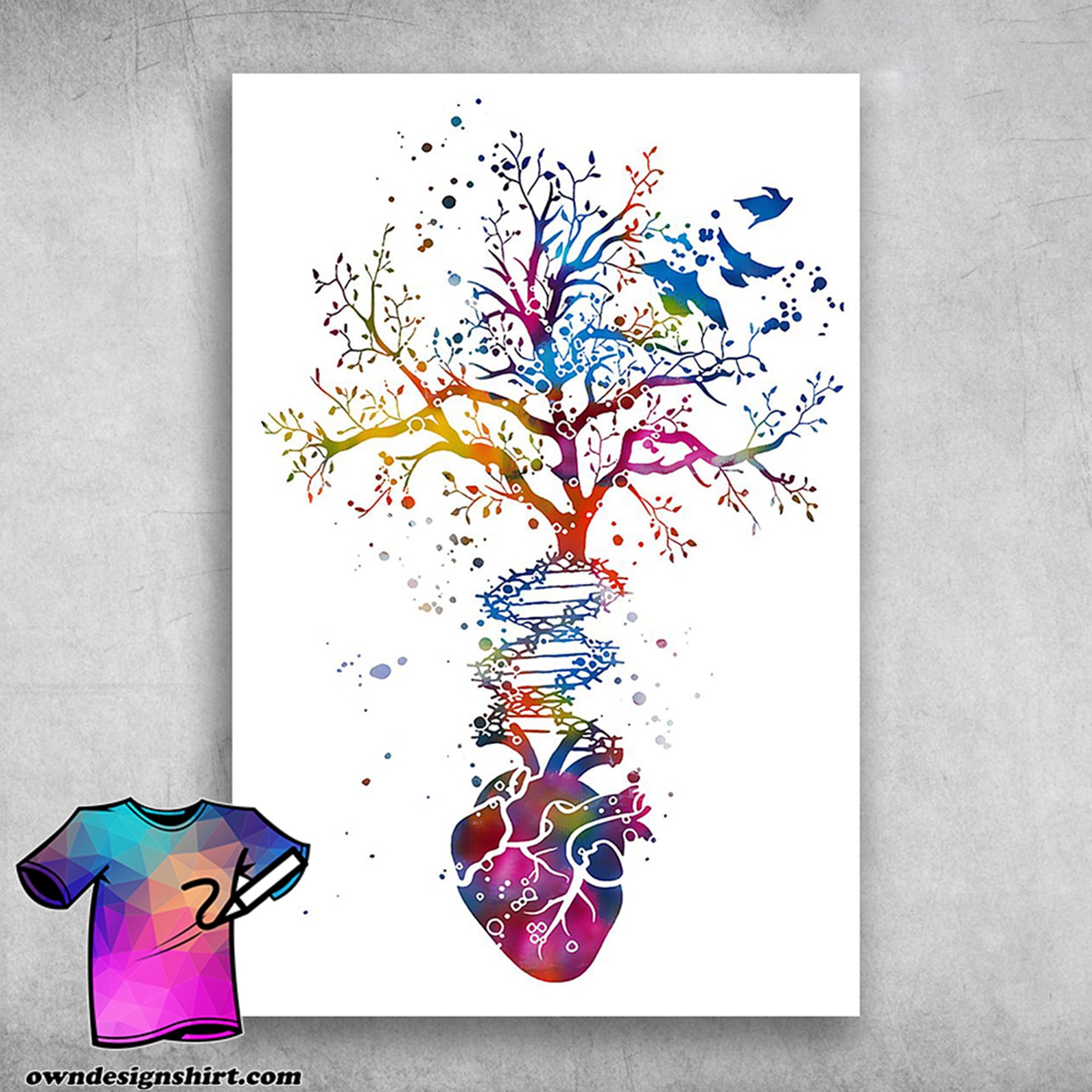 Anatomy of human heart dna tree colorful heart poster