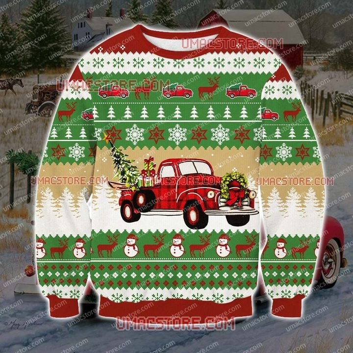 Christmas red truck full printing ugly christmas sweater 1