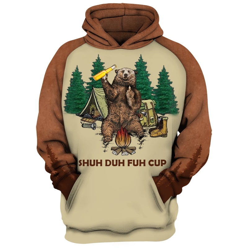 Shuh duh fuh cup bear drinking camping all over print hoodie