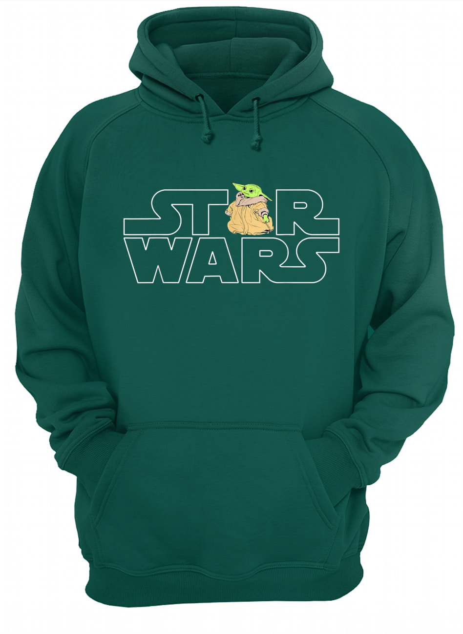 Star wars logo and the child from the mandalorian hoodie