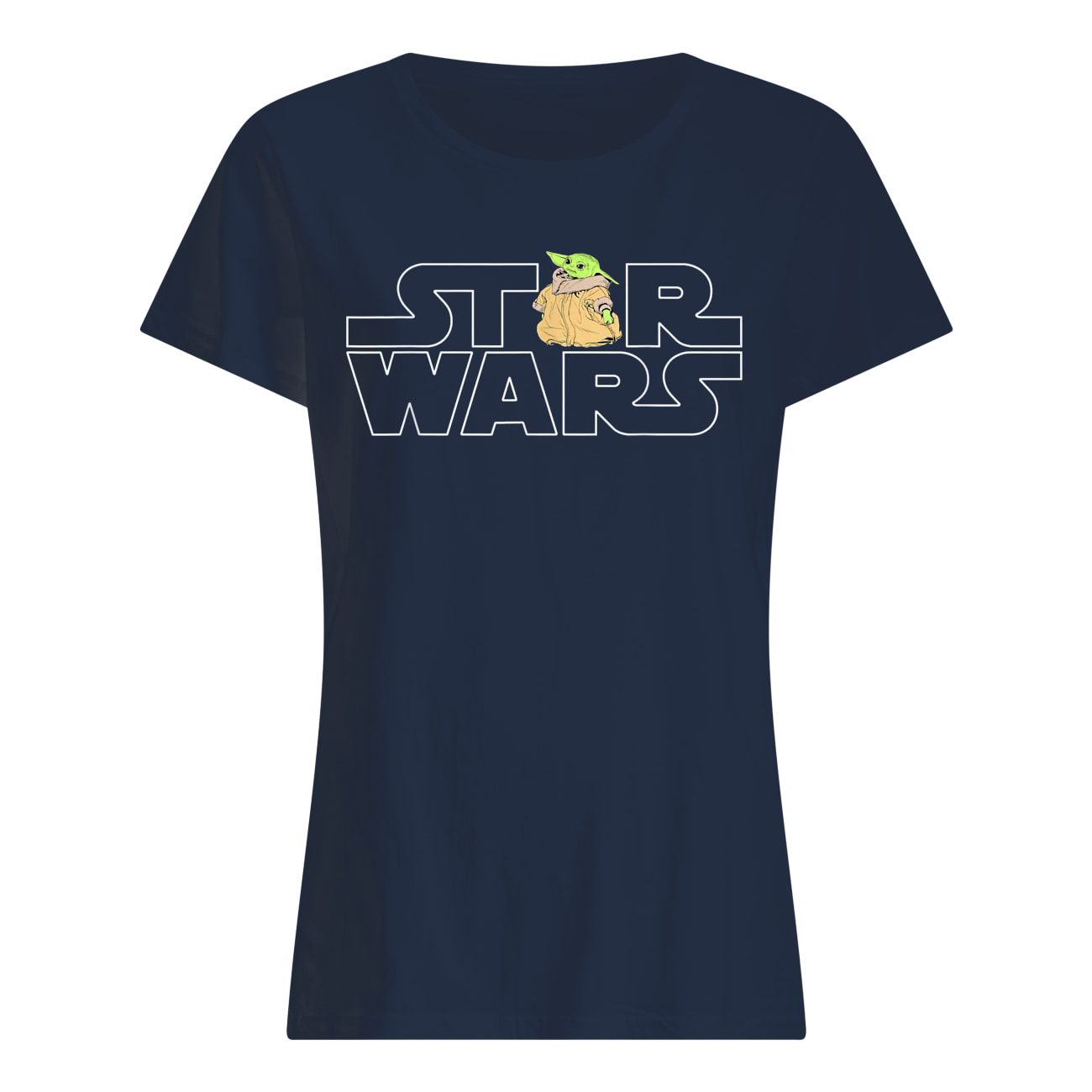 Star wars logo and the child from the mandalorian womens shirt