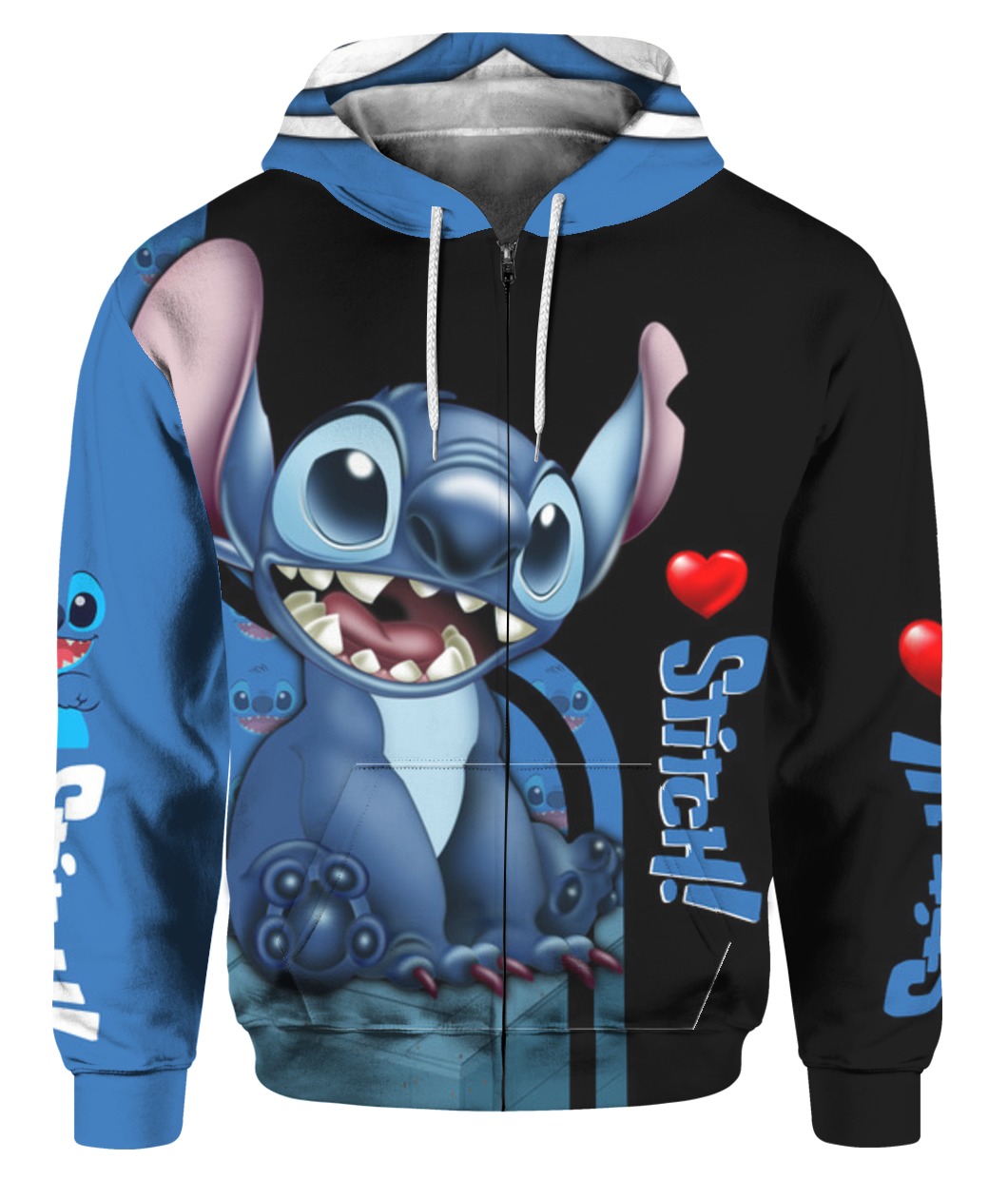 Stitch all over printed zip hoodie