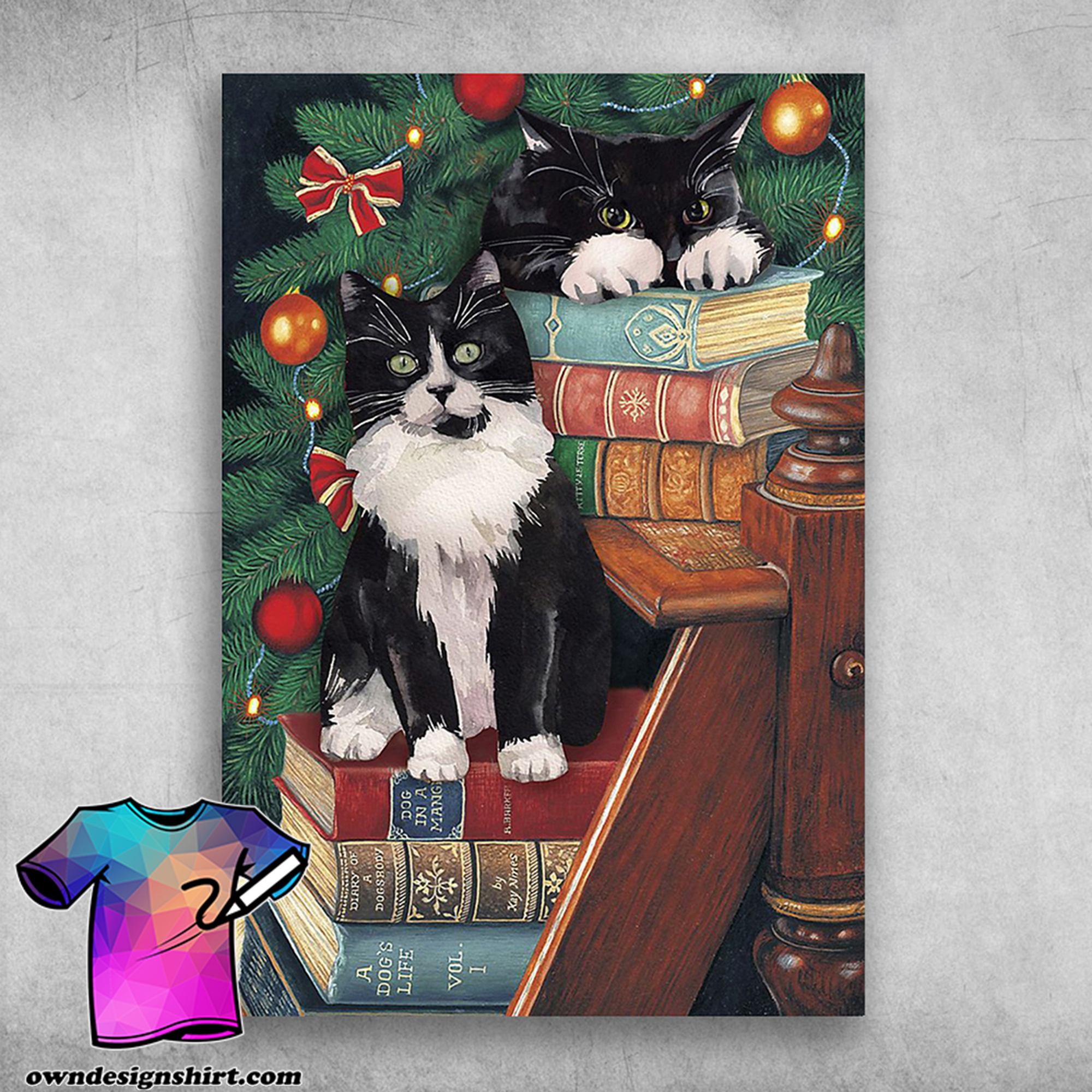 The norwegian forest cat cute black cat on christmas poster