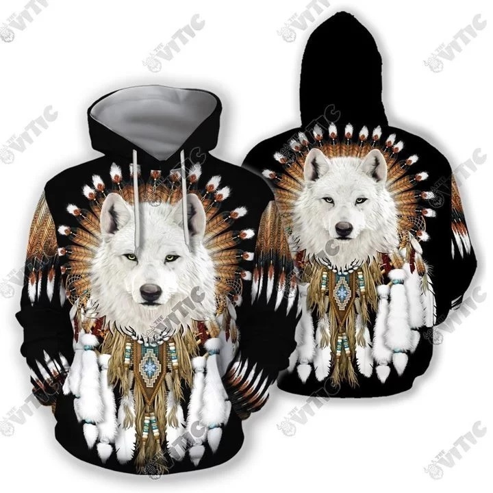 The wolf native american all over print hoodie 1