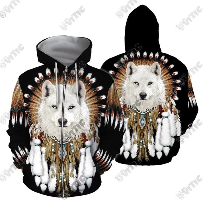 The wolf native american all over print zip hoodie 1