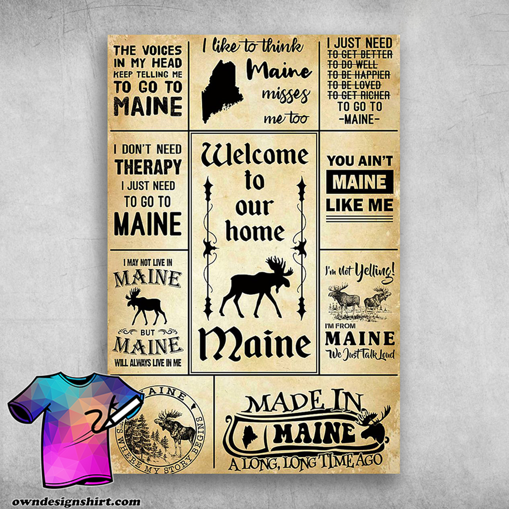 Welcome to our home maine america made in maine a long long time ago poster