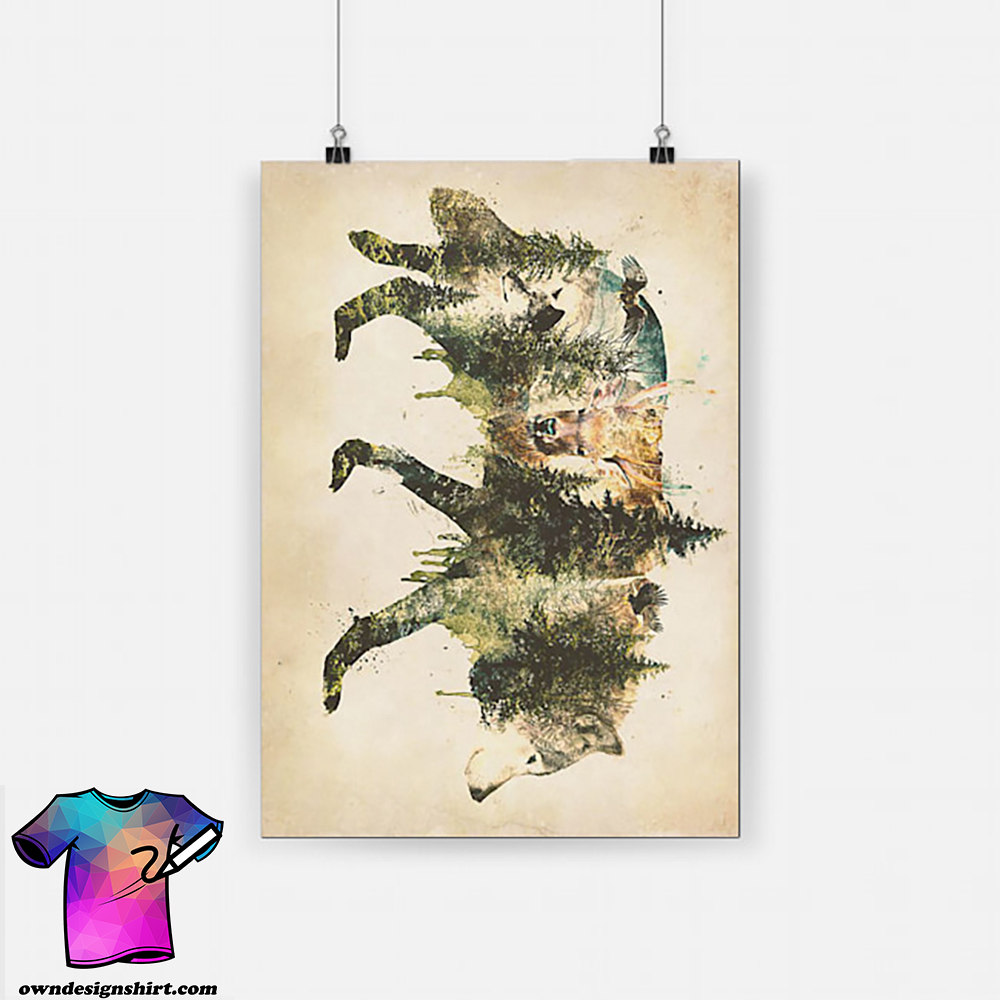 Wolf pride a natural animals forest mountains poster