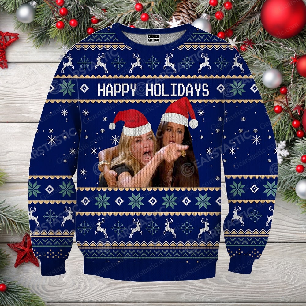Woman yelling at cat meme full printing ugly christmas sweater 2