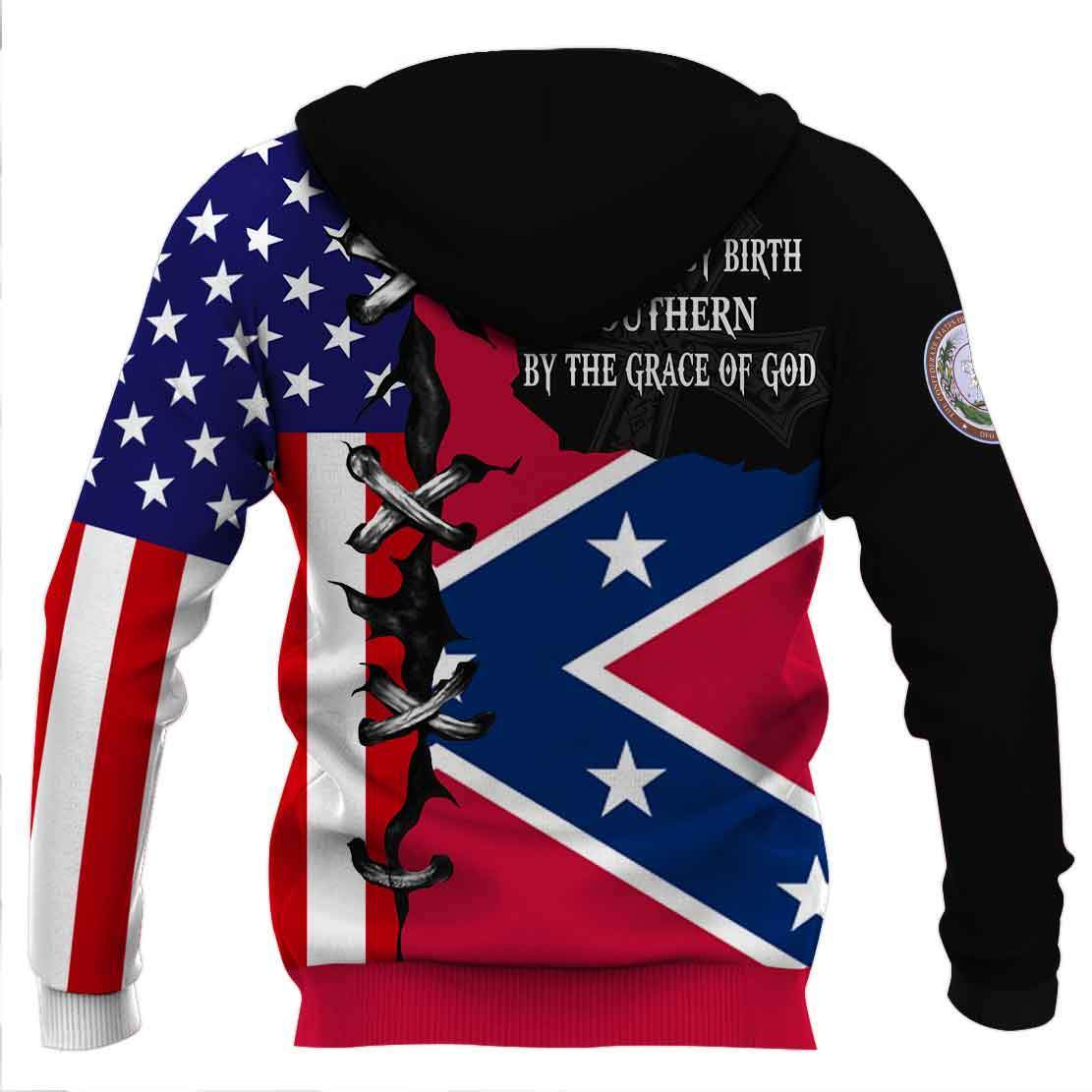 American by birth southern by the grace of god full printing shirtAmerican by birth southern by the grace of god full printing hoodie - back 1
