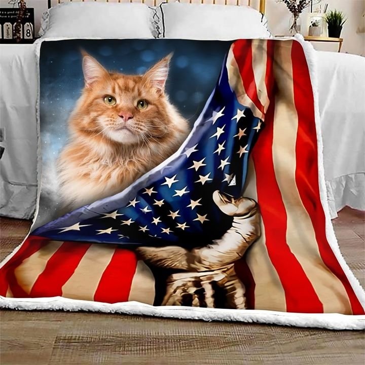 American flag cat all over printed quilt 2