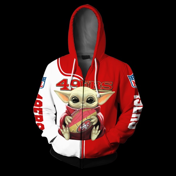 Baby yoda san francisco 49ers full over print zip hoodie
