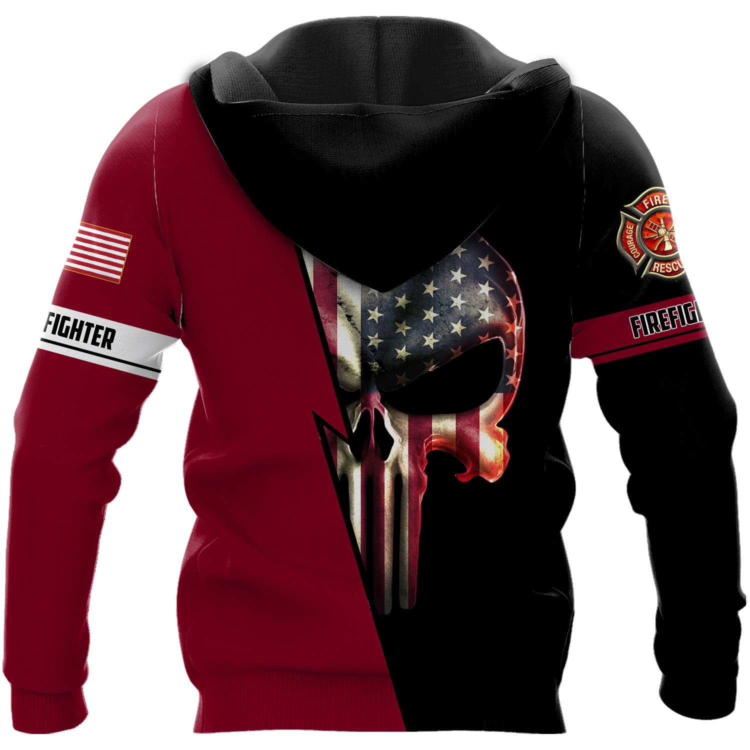 Customized us firefighter skull full printing hoodie - back 1