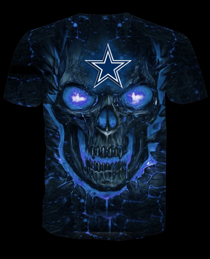 Dallas cowboys skull all over printed tshirt - back