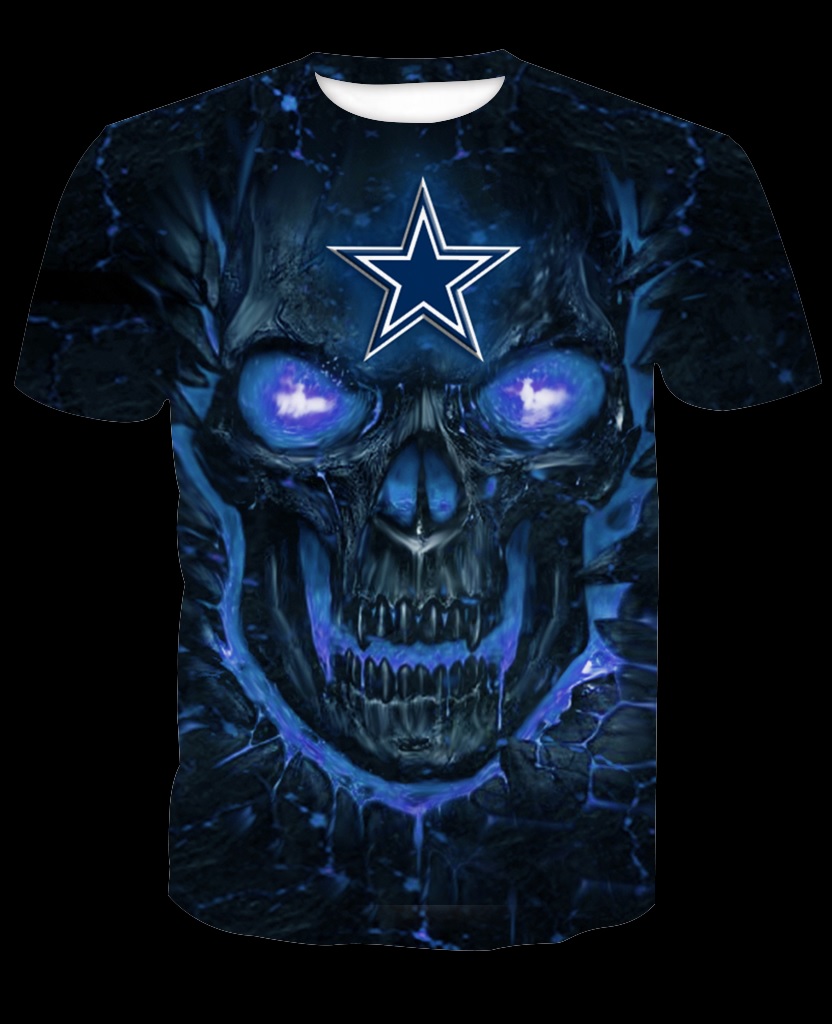 Dallas cowboys skull all over printed tshirt