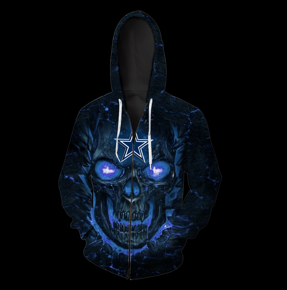 Dallas cowboys skull all over printed zip hoodie