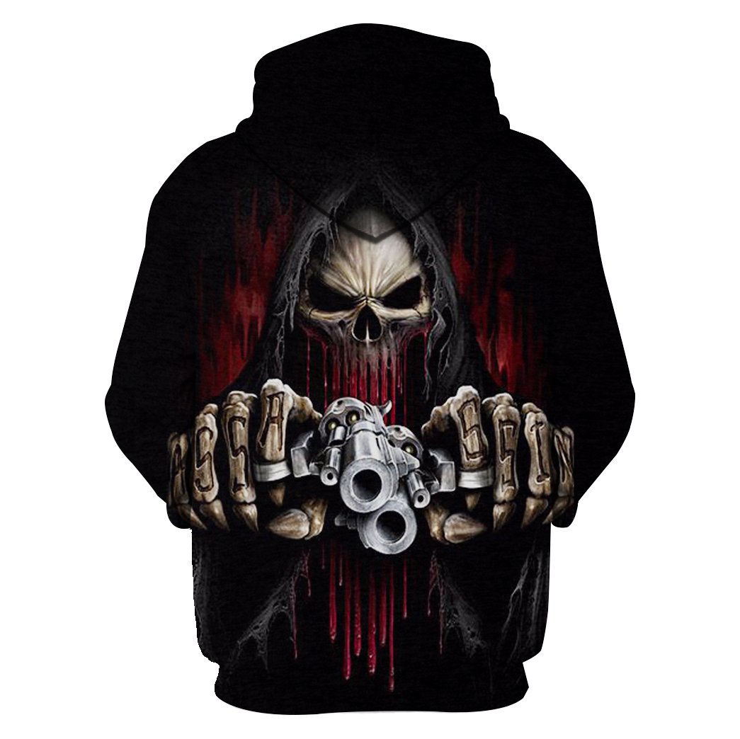 Death skull with gun all over hoodie - back 1