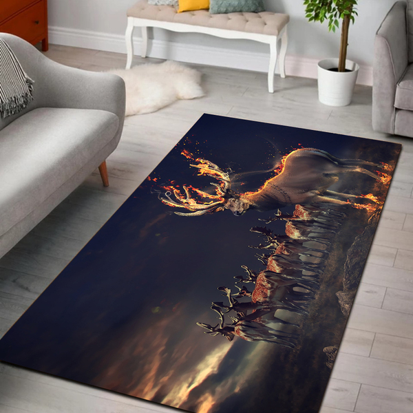 Deer hunting fire all over printed rug 3