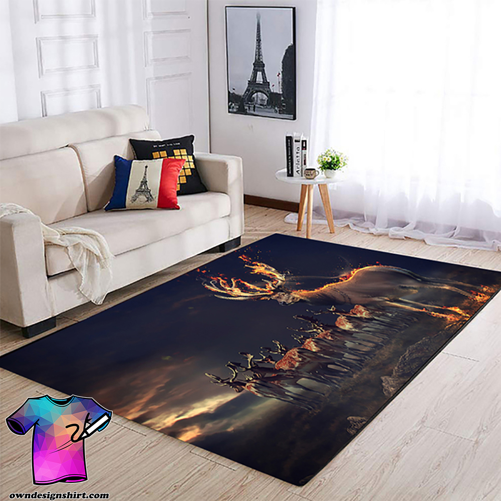 Deer hunting fire all over printed rug