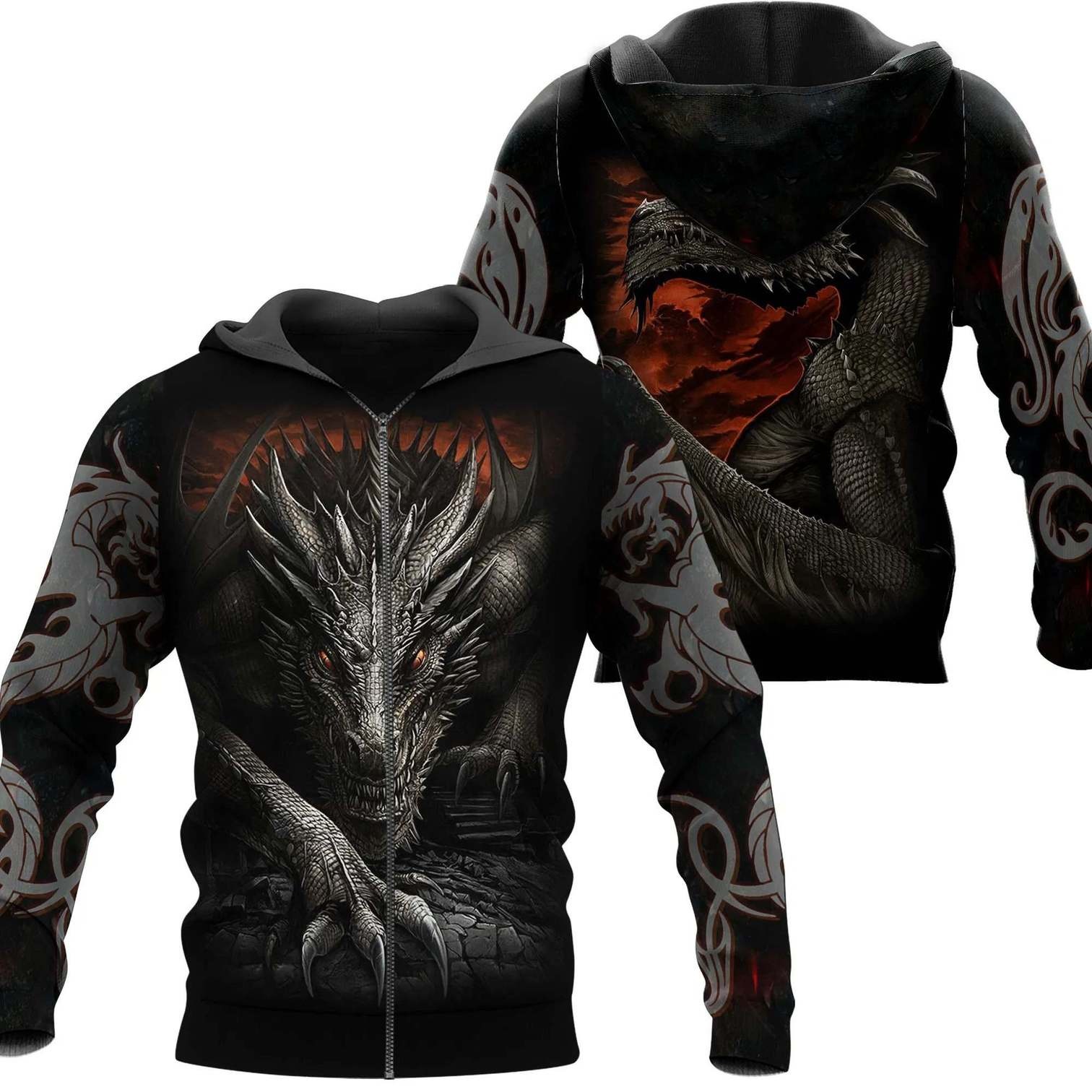 Dragon armor all over printed zip hoodie