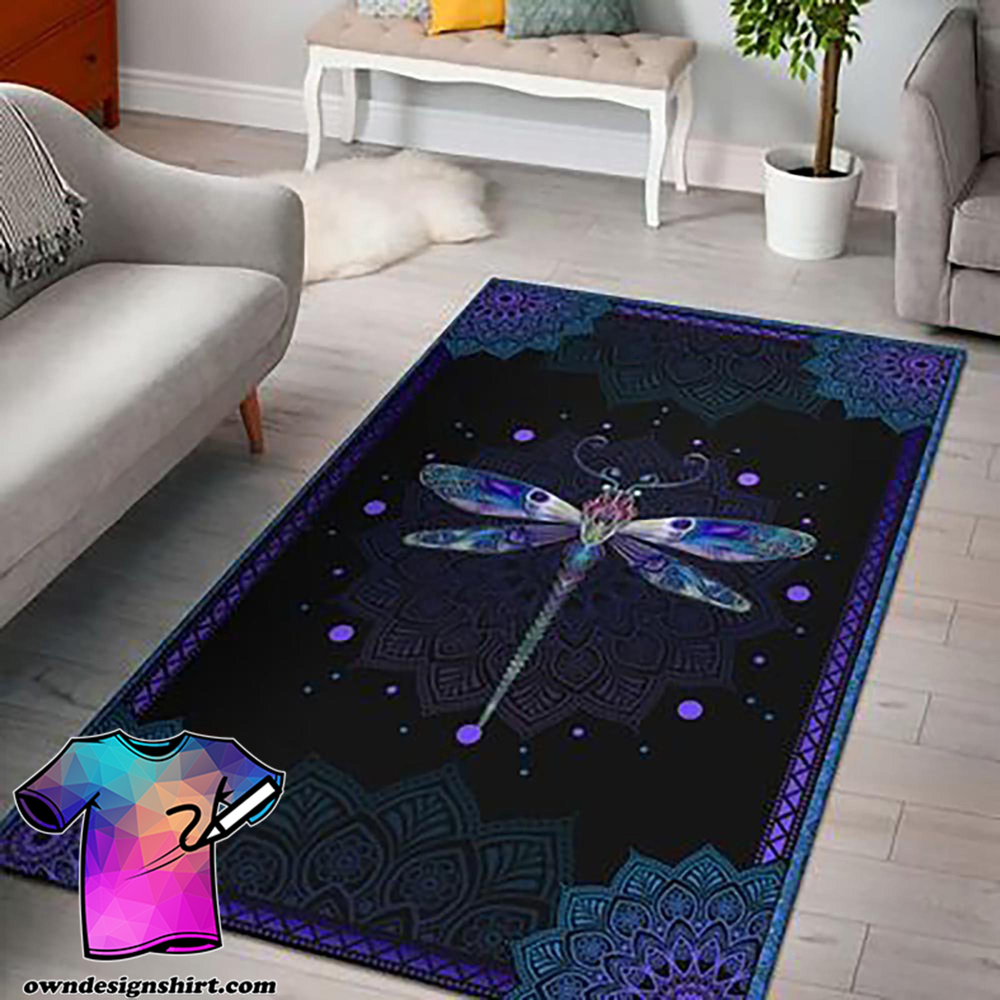 Dragondly all over print rug