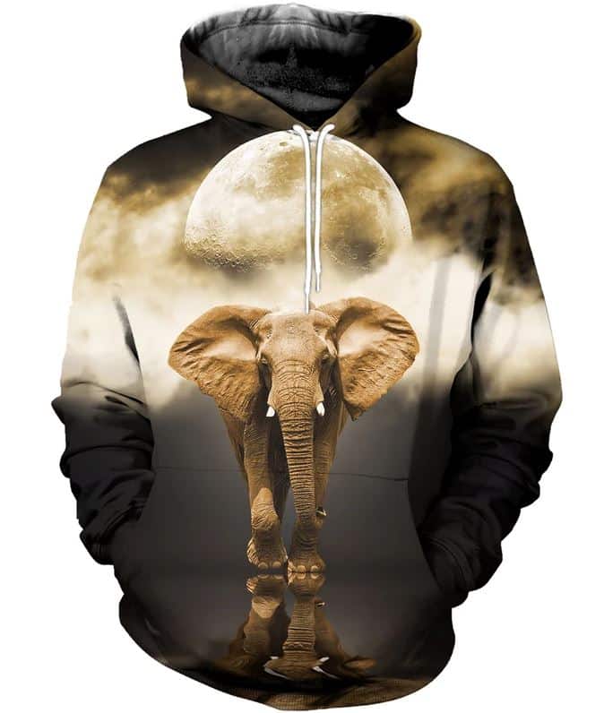Elephant before the moon full printing hoodie 1