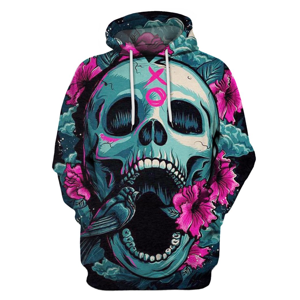 Floral skull full printing hoodie 1