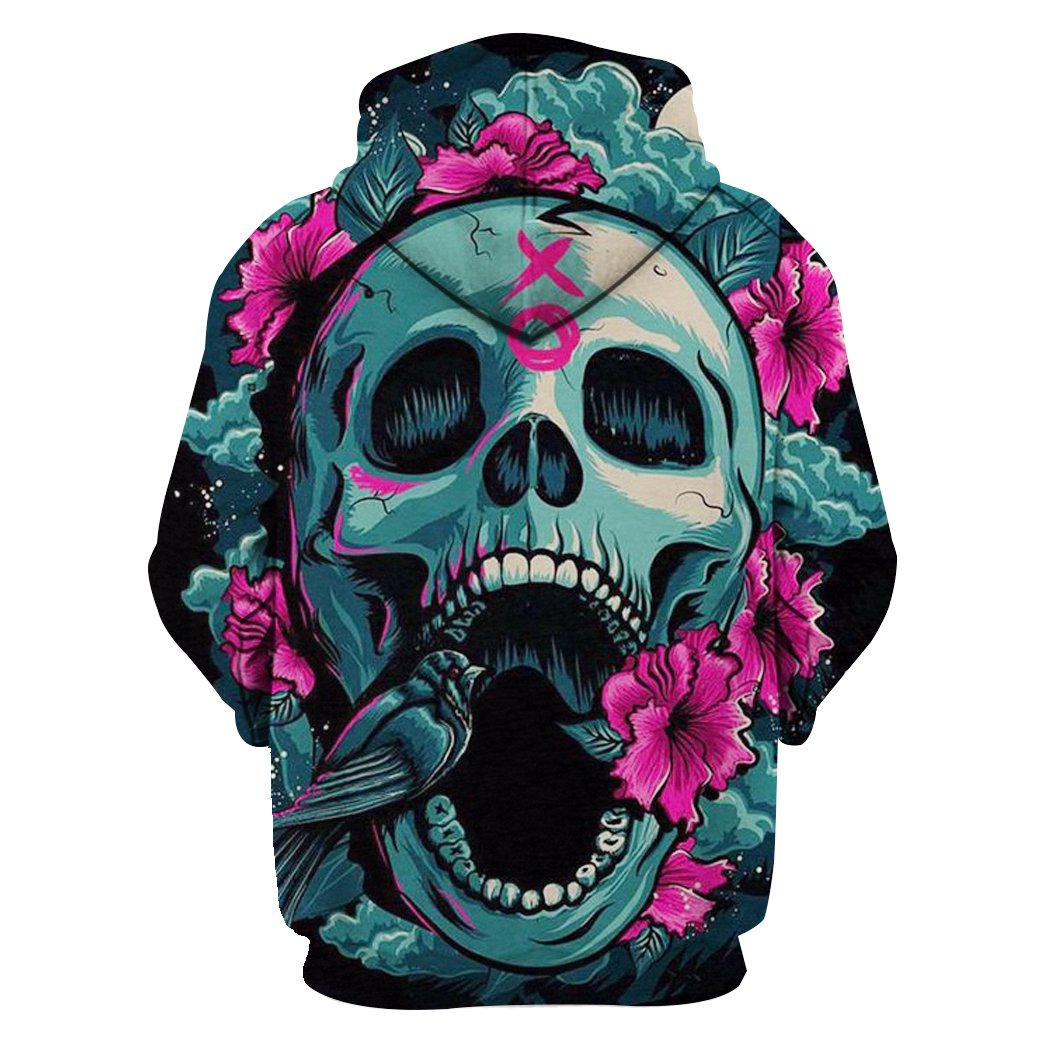 Floral skull full printing hoodie - back 1