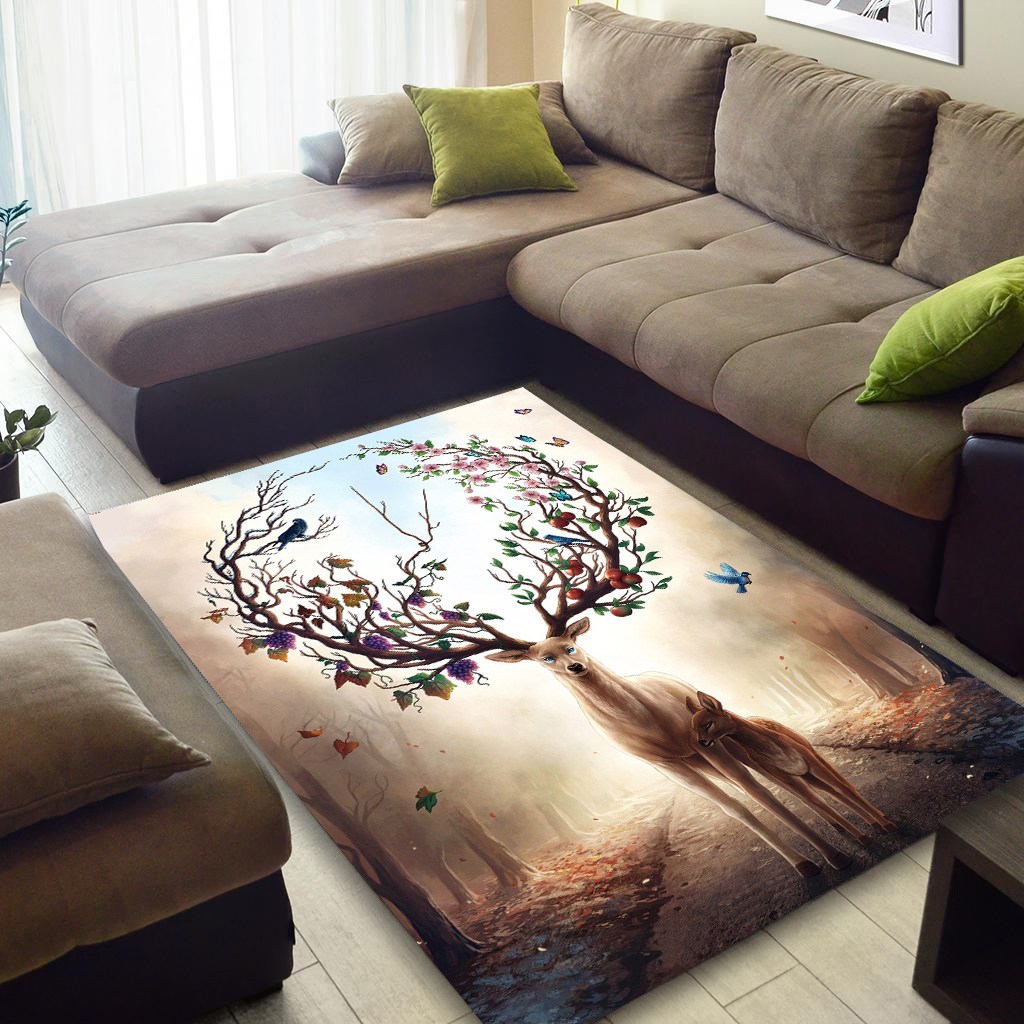 Flower deer mom all over printed rug 3