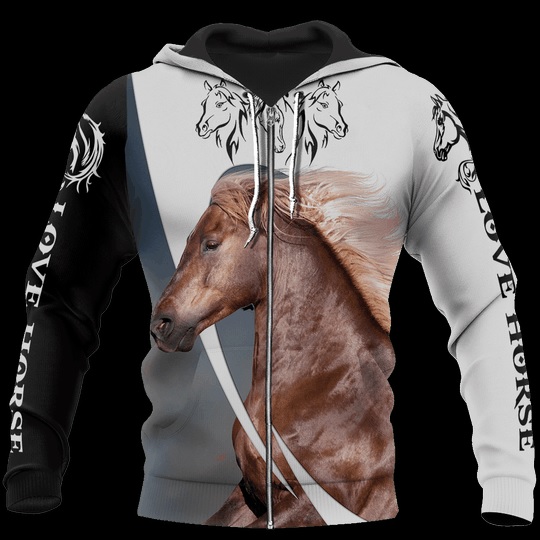 Love white horse all over printed zip hoodie