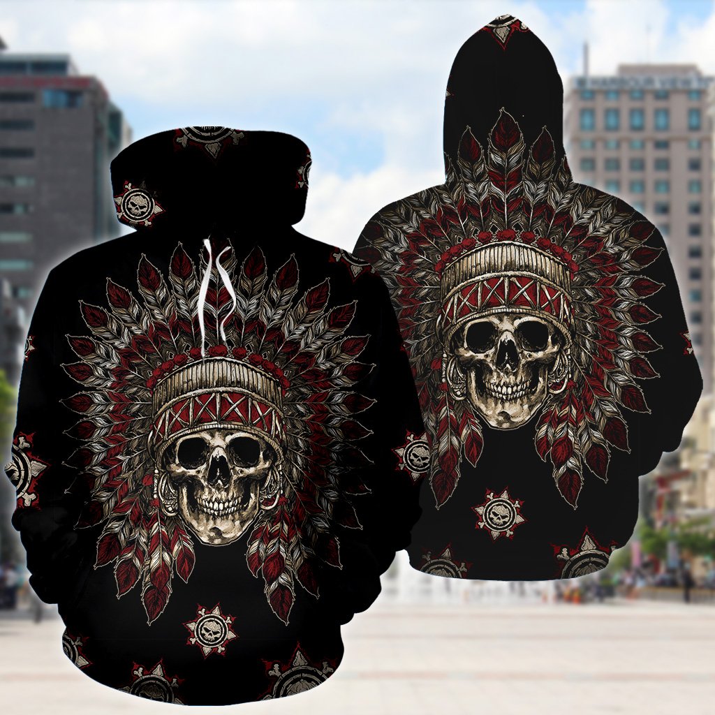 Native american skull full printing hoodie 1