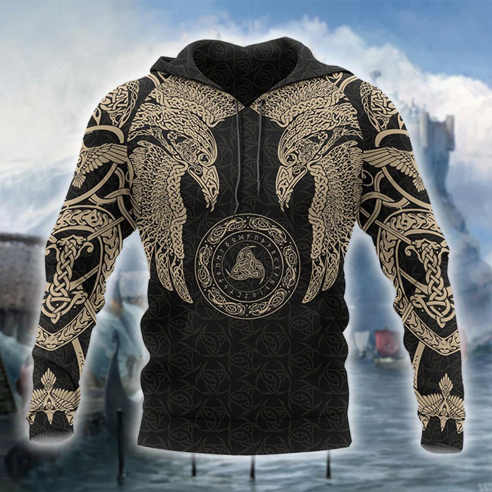 Odin's ravens viking all over printed hoodie