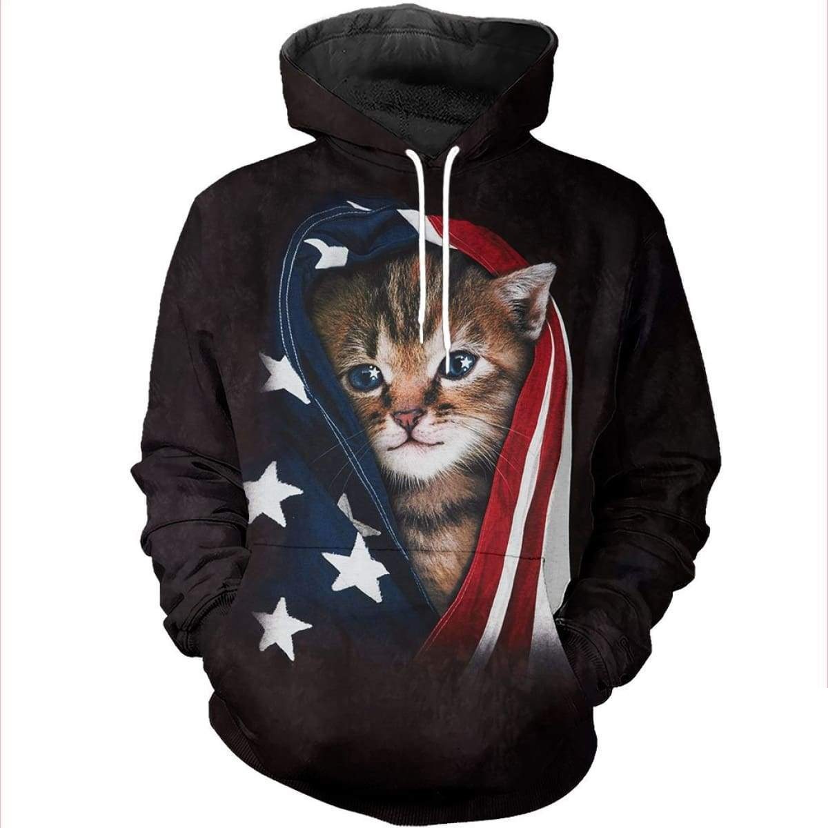 Patriotic kitten american flag all over print hoodie